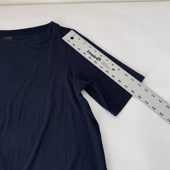 J Jill Top Wearever Collection Women XL Navy Ribbed Short Sleeve Stretch Career - Picture 7 of 8